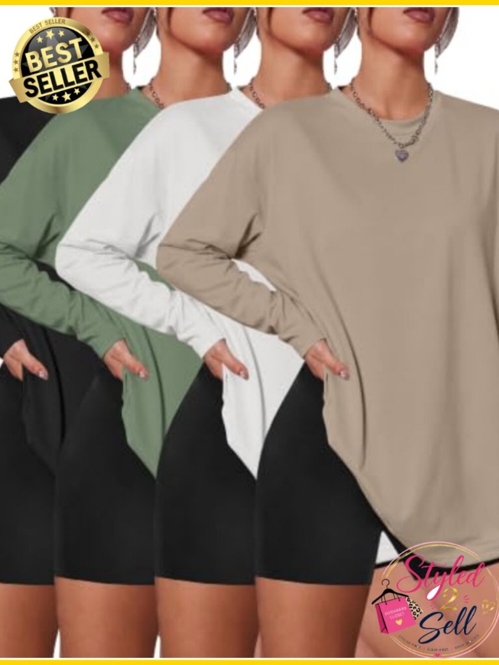Oversized Long Sleeve T Shirts Basic Fall Tops 4 Pack